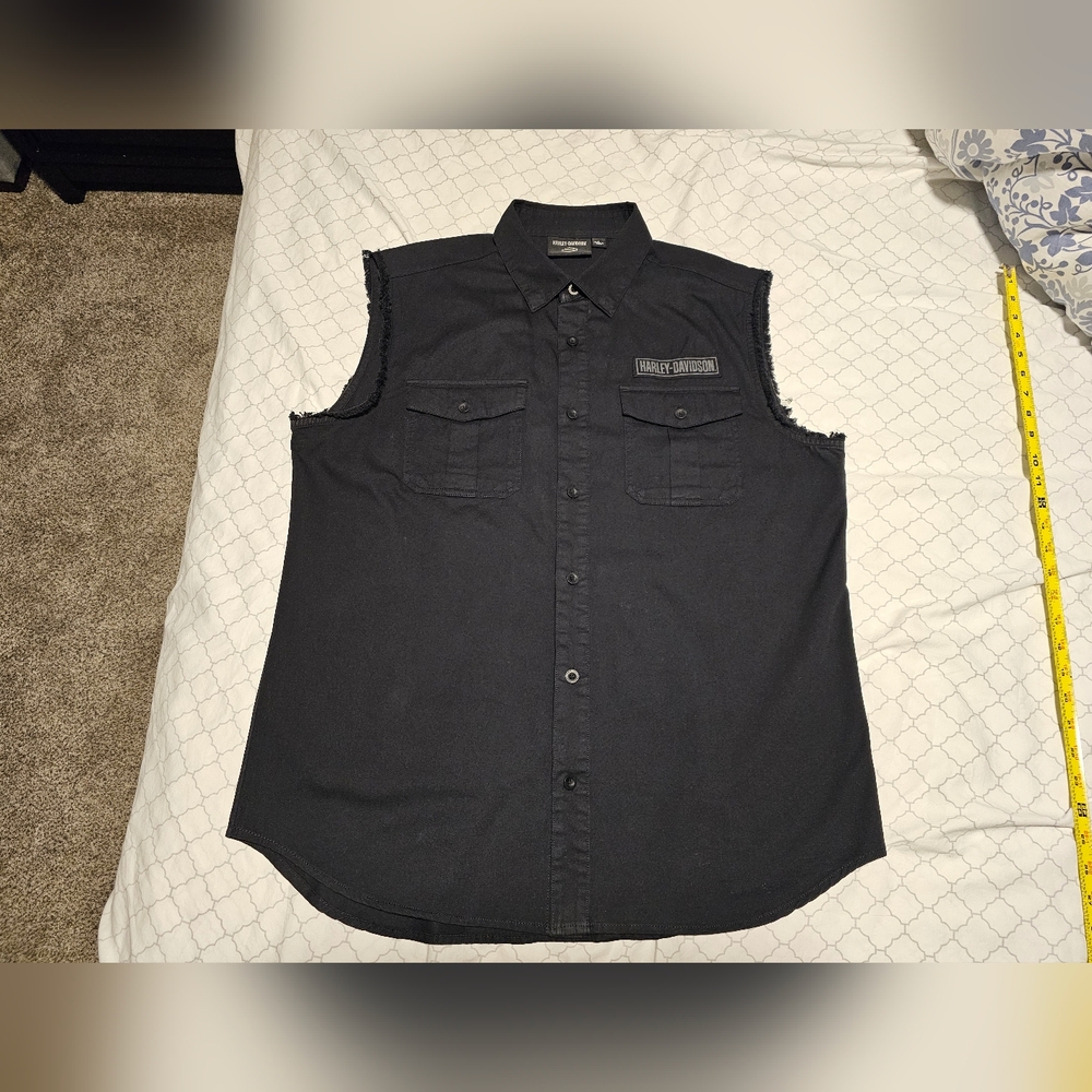 Harley-Davidson Black Frayed Edge Sleeveless Shirt
